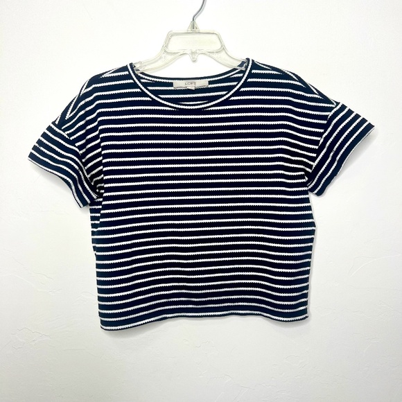 LOFT Tops - Loft Navy and White Wavy Striped Top Nautical Coastal